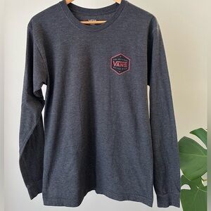 Vans Charcoal Long Sleeve T-Shirt - Red Logo
